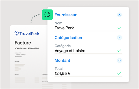 Illustration montrant comment vous pouvez faire correspondre automatiquement toutes les données relatives aux dépenses et aux voyages d'affaires